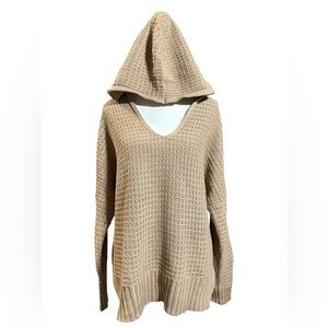 Rachel Zoe Tan V-Neck Knit Sweater with Hood